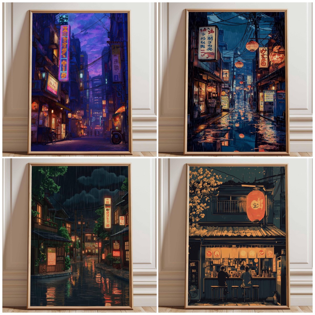 Japanese Lighting Decor - 1 póster de neón sin marco