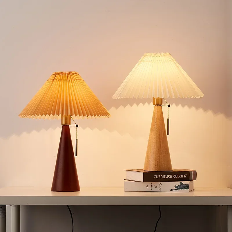 Lámpara de mesa plisada retro, - Lighting Table Decor reseña y precio